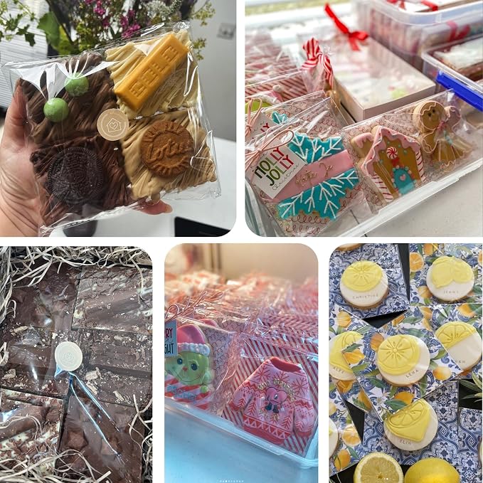 100 Pcs Clear Resealable Cellophane Bags,6 X 6 Inches Cookie Bags for Packaging for Gift Wrapping,Dessert,Bakery, Chocolate,Party Favo, Holiday Packaging