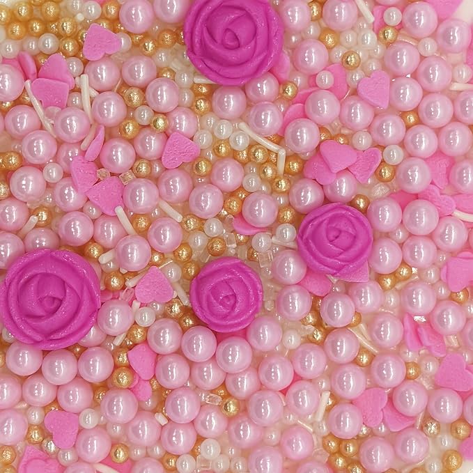 Pink Series Sprinkles Rose Sprinkles Edible Heart Cake Decorating Cupcake Toppers Cookie Decorating Perfect for Cakes, Cupcakes, Desserts Toppings 3OZ