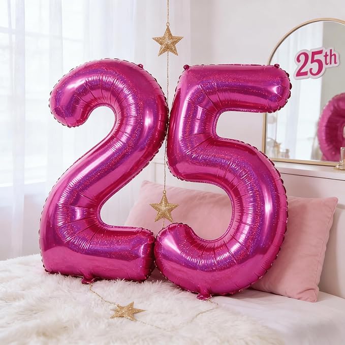 Laser Hot Pink Number Balloon 40 Inch, 0 Number Balloons, 10 20 30 40 50 Numbers Balloon Birthday Decorations, Party Supplies for Women