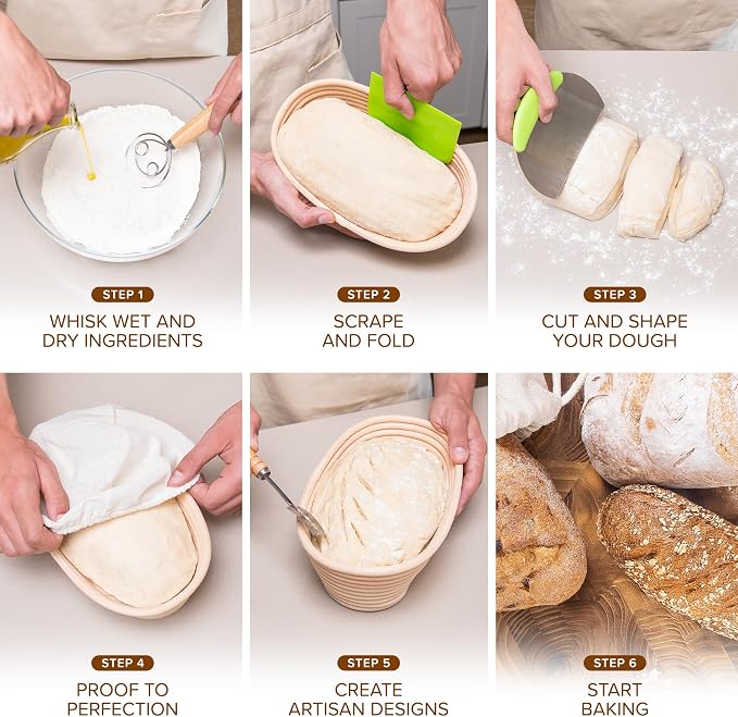 Laura's Green Kitchen Complete Sourdough Starter Kit – Sourdough Bread Baking Supplies with 2 Banneton Bread Proofing Basket, Linen Liners, Bread Lame, 5 Bread Blade for Scoring Dough, Scraper & More
