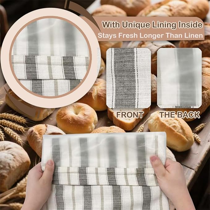 [2 PACK] Bread bags for Homemade Loaves, Large Reusable Linen with TPU Lining, BPA-Free, Food-Grade Cloth Storage Bags with Freezer