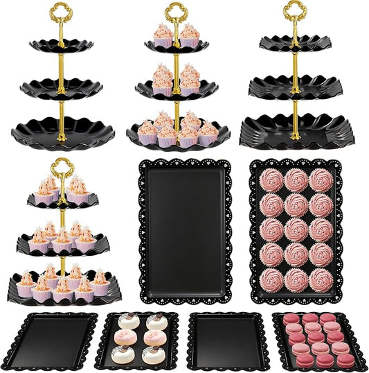 Kootek Dessert Cupcake Stand, 10pcs Dessert Table Display Set, 3 Tiered Cup Cake Holder Tower Stand Riser& Cookie Serving Trays for Wedding, Tea Party, Birthday, Baby Shower
