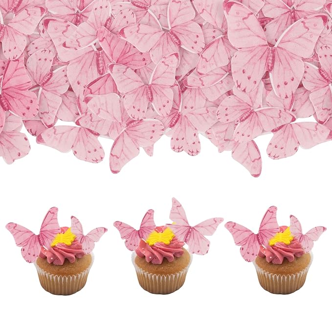 Gyufise 40Pcs Edible Butterfly Cake Decorations - Cupcake Topper Wafer Paper Pink Dot
