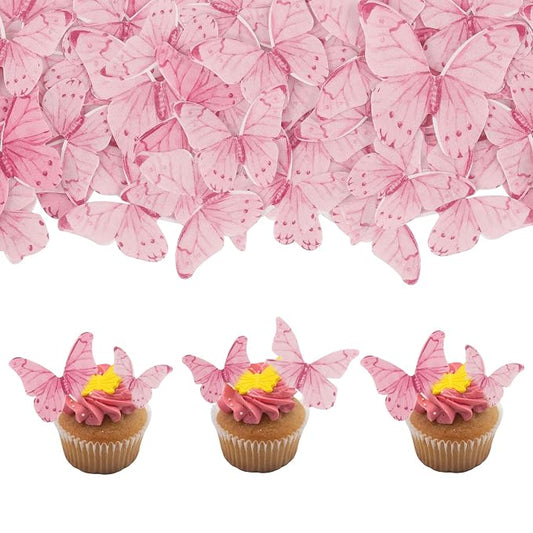 Gyufise 40Pcs Edible Butterfly Cake Decorations - Cupcake Topper Wafer Paper Pink Dot