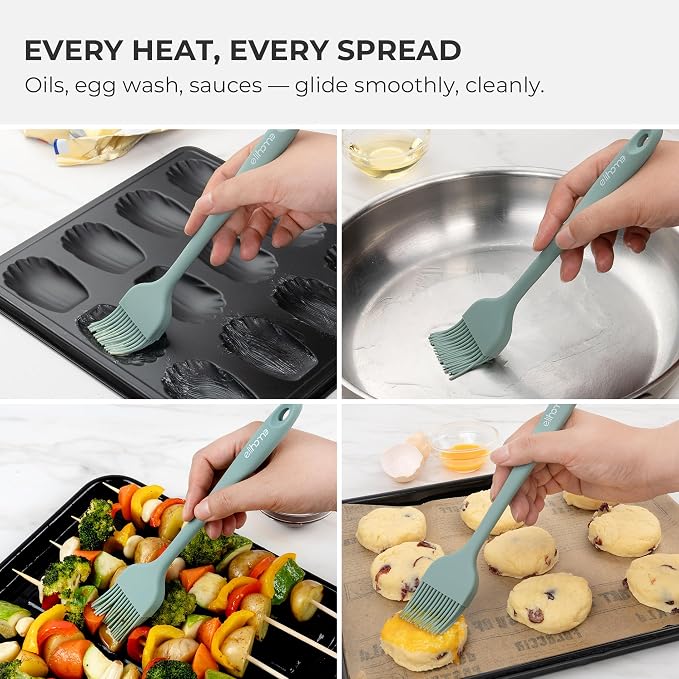 Elihome × Peanuts Silicone Basting Brush (8.75”) – Heat Resistant to 600°F, Food-Grade Platinum Silicone, Seamless 1-Piece Design, Non-Stick Safe, Dishwasher Safe, Sage Green
