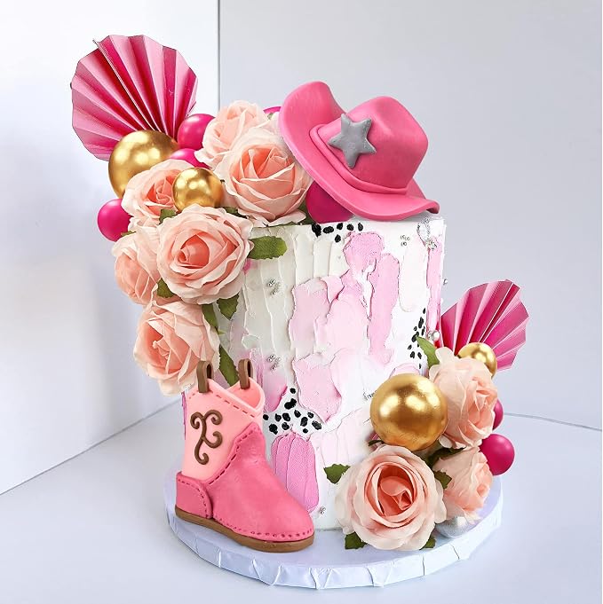 22PCS Cowgirl Cake Decorations Cowgirl Hat and Boot Cake Toppers Western Cowgirl Birthday Baby Shower for Western Theme Party Favors Supplies
