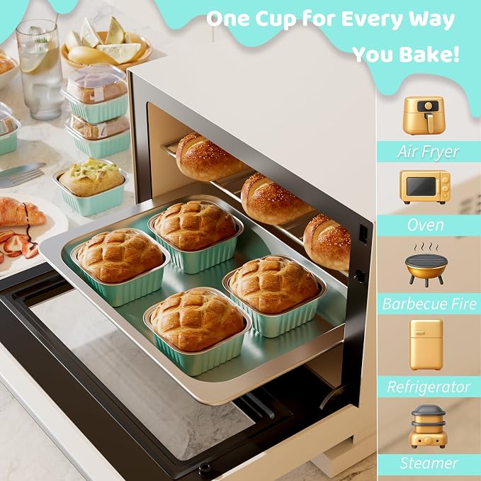 40 Pack 5 OZ Mini Cake Pans with Lids, Disposable Square Aluminum Foil Brownie Baking Cups, Mini Aluminum Foil Cupcake Muffin Tin Ramekins, Flan Molds Cake Containers for Wedding Birthday Party, Blue