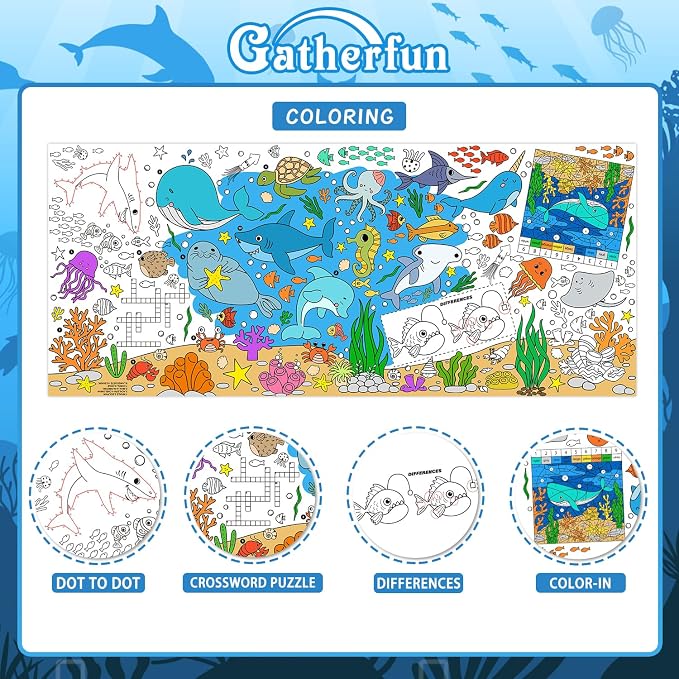 Gatherfun Under The Sea Party Giant Coloring Poster - 31.5x 72 Inches - Versatile Classroom Wall Décor & Birthday Activity - Sea Animal Poster or Table Cover for School Parties and Special Events
