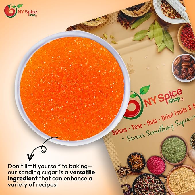 NY Spice Shop Orange Sanding Sugar - 1 Pound Sweet Edible Sprinkles for Party Decoration, Cakes, Cupcakes, Cookies Toppings & Dessert Dishes - Colorful Sugar Sprinkles for Party Favors & Baking Treats