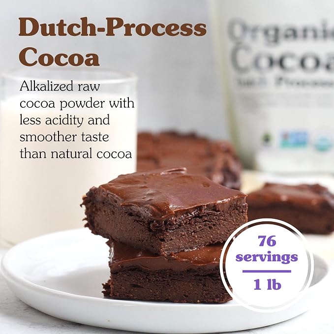 NuNaturals Unsweetened Organic Fair Trade Cocoa Powder, Premium Dutch-Process For Drinking and Baking, 1 lb (Pack of 2)