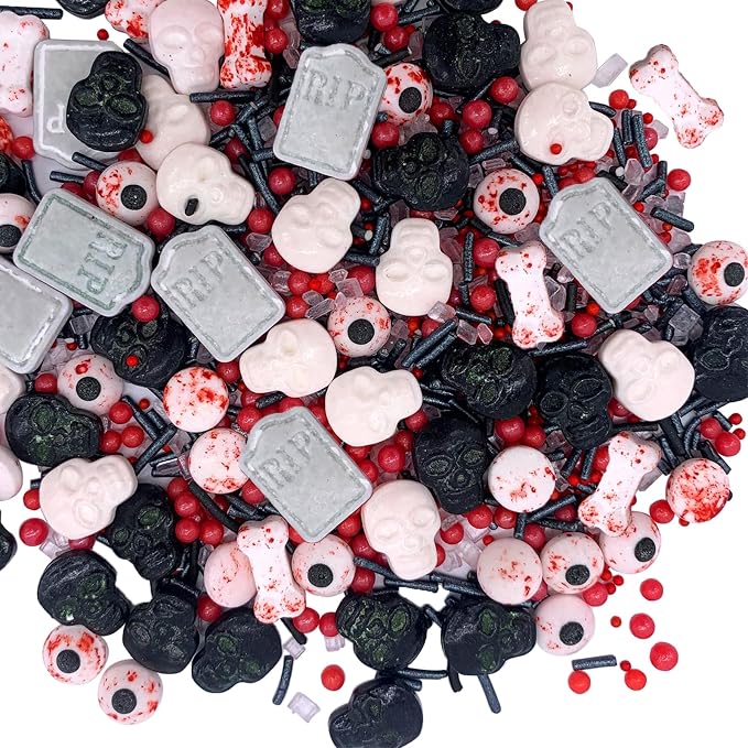 Sentovac Halloween Sprinkle Tombstone Skull Bloody Eyes Bones Red Peals Sprinkles Mix Edible for Cake Decorating Sugar Candy Cookie Cupcake Topper Baking Decorations Halloween Christmas Supplies