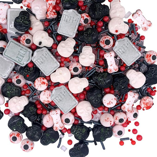 Sentovac Halloween Sprinkle Tombstone Skull Bloody Eyes Bones Red Peals Sprinkles Mix Edible for Cake Decorating Sugar Candy Cookie Cupcake Topper Baking Decorations Halloween Christmas Supplies