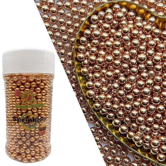 CandiJumpin 4mm Rose Gold Sugar Pearls, Small Edible Pearls Rose Gold Pearl Sprinkles for Cake Decorating Edible Cake Decorations Pearl Sugar Sprinkles Cupcake Toppers Baby Shower Party Birthday Wedding Christmas Supplies 3 OZ