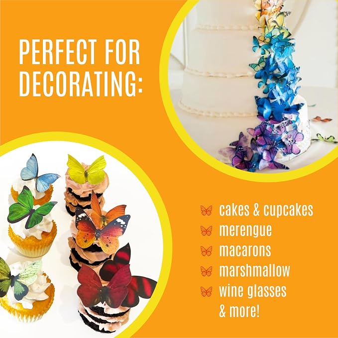 Sugar Robot Edible Butterflies for Cake Decorating- Large Size Butterfly Decorations - Cake Toppers and Cupcake Toppers - Made in the USA - Premium Crafted (Rainbow)