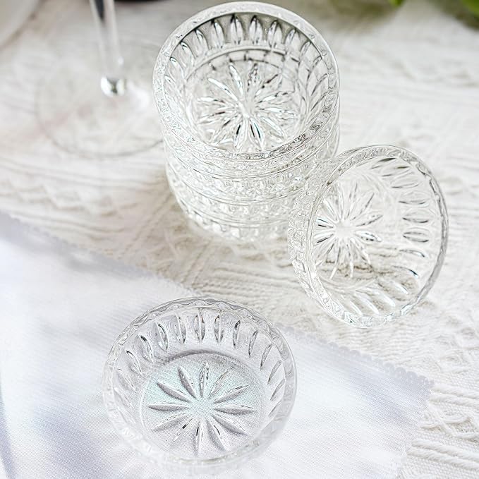 kanpura Mini Glass Bowls, Round Prep Bowl, Dishwasher Safe, Pinch Bowls for Dipping Spices Sauce, Stackable, 2 oz, Set of 6, (Clear)