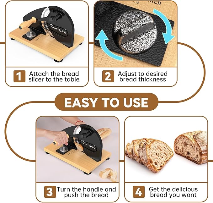 vanerepok Upgrade Manual Bread Slicer for Homemade Sourdough Bread, Classic Hand Crank Home Bread Slicer With Scale Line and Steel Fence, Sharp Blade, Adjustable Width for Homemade & Commercial Use