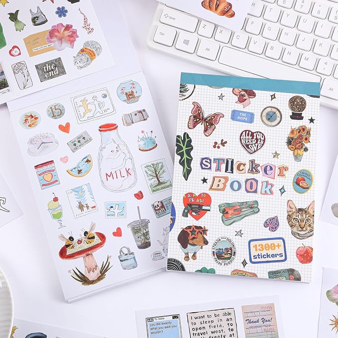Girl's Korean Sticker Book, Food and Daily Life Theme - 1300+ Cute Dream Style Foodie Stickers, for DIY Scrapbooking Journaling Handbook Decoration Blue