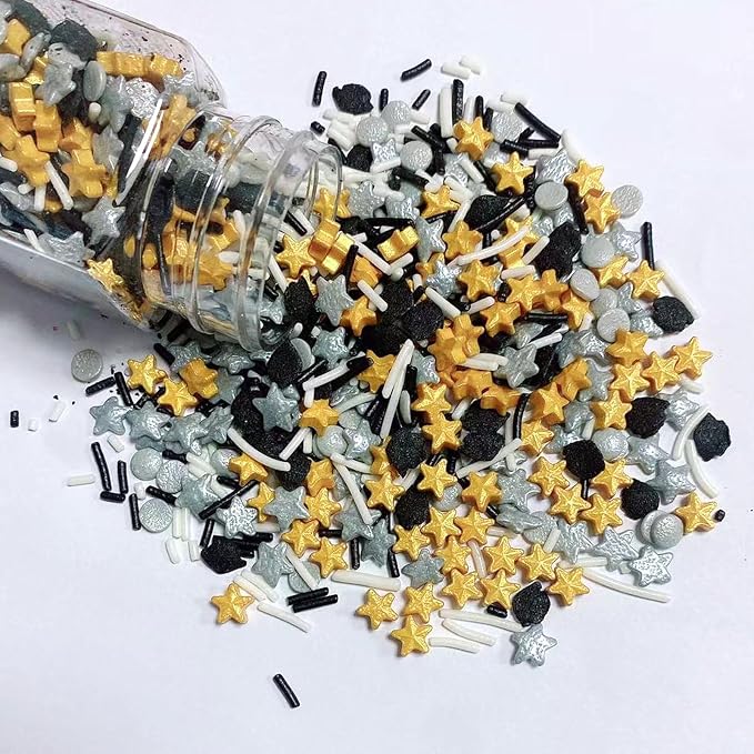 Sentovac Graduation Sprinkles Black Gold Sliver White Mix Edible Sprinkle Graduation Season Theme for Cake Decorating Candy Cupcake Cake Topper Cookie Baking Decorations Supplies