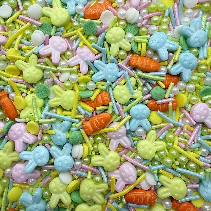 CandiJumpin Edible Bunny Sprinkles, Pastel Pearl Sprinkles Easter Cake Decorations Crunchy Jimmies Edible Pearls for Cake Decorating Pearl Decoration for Baking Baby Shower Birthday Wedding Christmas Supplies 3 OZ