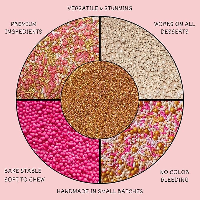 Confect Colorful Sprinkles for Cake & Cupcake Decorating Pearl & Gold White & pink Pearls Sprinkles | Fusion Mashup Pack | Edible, Vegan, Gluten-Free, Handcrafted- 5 Oz