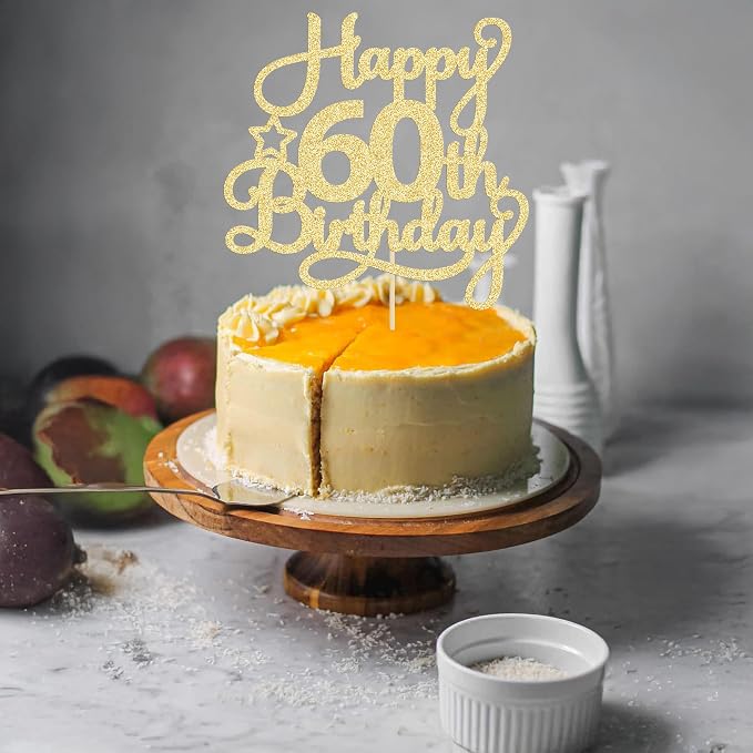 1 Pack Happy 60th Birthday Cake Topper Gold Glitter 60 & Fabulous Cheers to 60 Years Old 60th Birthday Cake Pick for Celebrating 60th Birthday Anniversary Party Cake Decorations Supplies