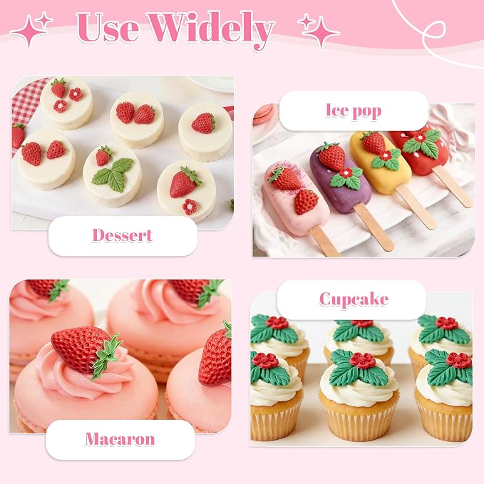 YunKo 3 Pack Strawberry Mold Set, Flexible Silicone Fondant Molds | Strawberry molds for cake decorating, cupcake toppers, chocolate, candy, fondant, and strawberry-shaped treats