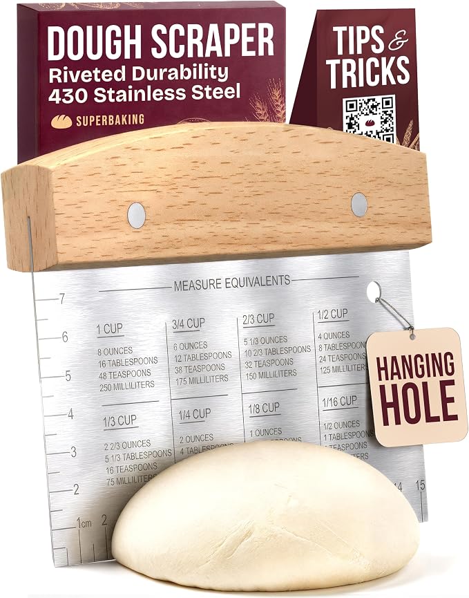 Superbaking Dough Scraper - 6" Bench Scraper - Dough Cutter with Ruler - Pastry & Cake Scraper - Kitchen Tools Sourdough Baking Supplies - Bread Making Tools & Accessories for Home Bakers