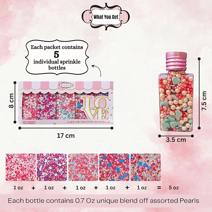 Confect Blue, Pink & White Pearl Heart Sprinkles Mix – Edible Baking Decorations for Cakes, Cupcakes, Cookies – Baby Shower & Frozen Theme Sprinkles with Silver Sparkling Sugar – Pack of 5 - Vegan, Gluten-Free, Nut-Free, Soy-Free, Dairy-Free, Palm Oil-...