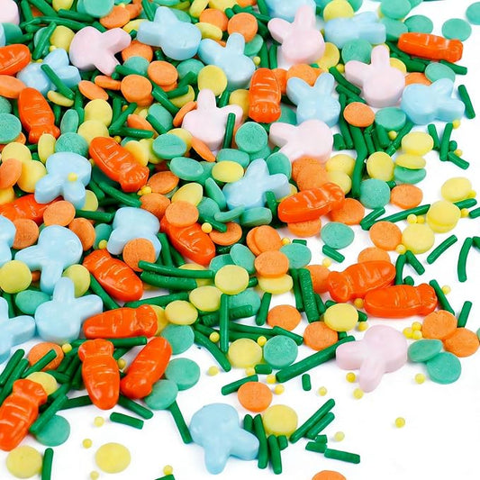 Easter Sprinkles for Cake Decorating - Edible Bunny, Carrot, Confetti, Jimmy & Pearl Sprinkles Mix for Spring Baking, Cupcakes, Cookies & Easter Egg Hunt Treats (130g/4.58oz)