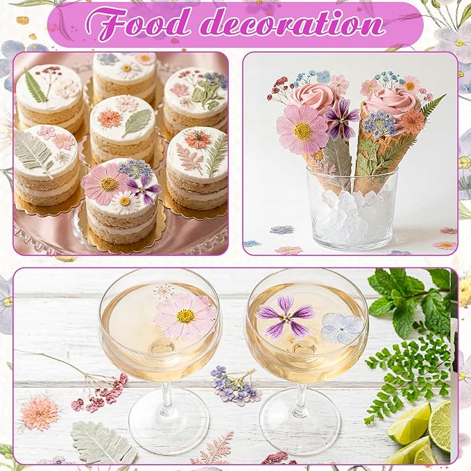 96 Pcs Natural Dried Pressed Flowers for Cake Topper Decorating Cupcake Toppers Cocktails Resin Jewelry Candle Soap Making DIY Art Crafts
