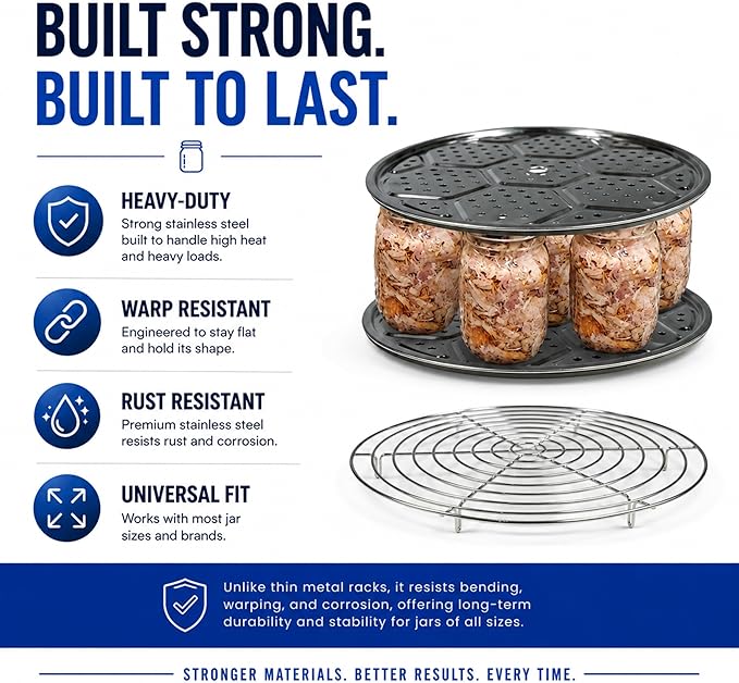 Supa Ant 10.8in Canning Rack for Pressure Canner (3pcs) - Stainless Steel, Stackable & Heavy-Duty Rack with Base - Universal Fit, Compatible with Supa Ant, Presto, All American & More