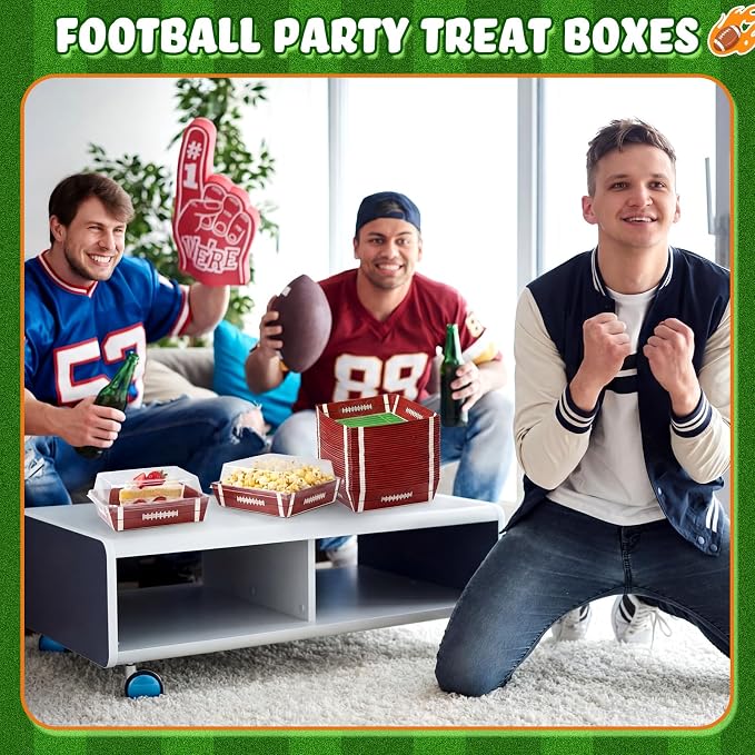 Potchen 50 Pack Bakery Boxes with Clear Lids, Disposable Charcuterie Treat Boxes for Cookies, Donuts, Cupcakes, Candy and Mini Cakes, Party Favor for Wedding and Gift Giving(Football)