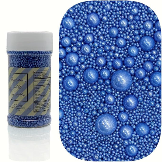 Dynastang Mixed Size Royal Blue Pearls Sprinkles Edible Pearls Cake Decorating Pearls Cake Decorations Cupcake Toppers Cookie Decorating Perfect for Cakes, Cupcakes, Desserts Toppings 3OZ
