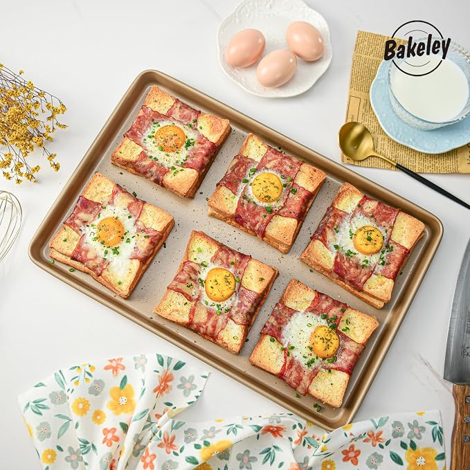Baking Sheet Pan Set, 2 Commercial Cookie Sheet Pan, Nonstick Half Sheet Pan for Oven (Champagne Gold, 17.5"x11.7")