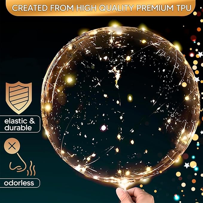 LED Light Up Balloons 10 Pack – 20" Transparent Glow Balloons Light Up with LED String Lights & Switch, Easy Air or Helium Use for Special Events, Weddings, Party Decorations & Festive Nights
