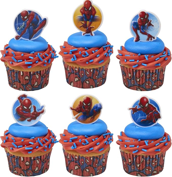 Marvel's Spider-Man Rings | 24 | Neighborhood Hero Cupcake Toppers For Birthday Parties & Celebrations, Food Safe - 24 Pack