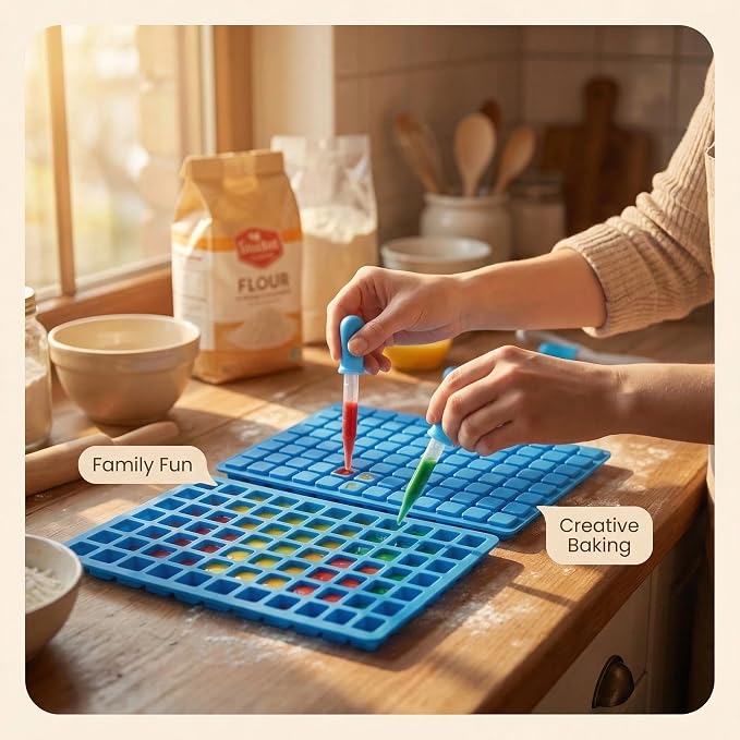 Square Silicone Candy Molds - 252 Cavity Gummy Molds with Droppers, 2-Pack Flexible Chocolate Molds for Gummies, Hard Candy, Caramels, Ice Cubes, BPA Free Non-Stick Baking Molds