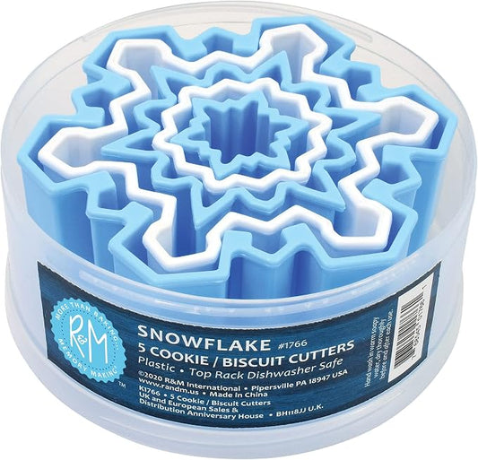R&M International Snowflake Cookie and Biscuit Cutters, Assorted Sizes, Bright Colors, 5-Piece Set