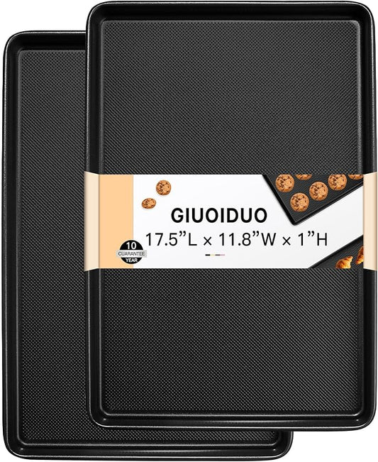 GIUOIDUO 2-Pack Commercial & Home Baking Sheet Pans - Heavy Duty Nonstick Carbon Steel Cookie Trays, Warp-Resistant Oven Pans for Baking, Roasting & Sheet Pan Meals (17.5x11.8 Inch)