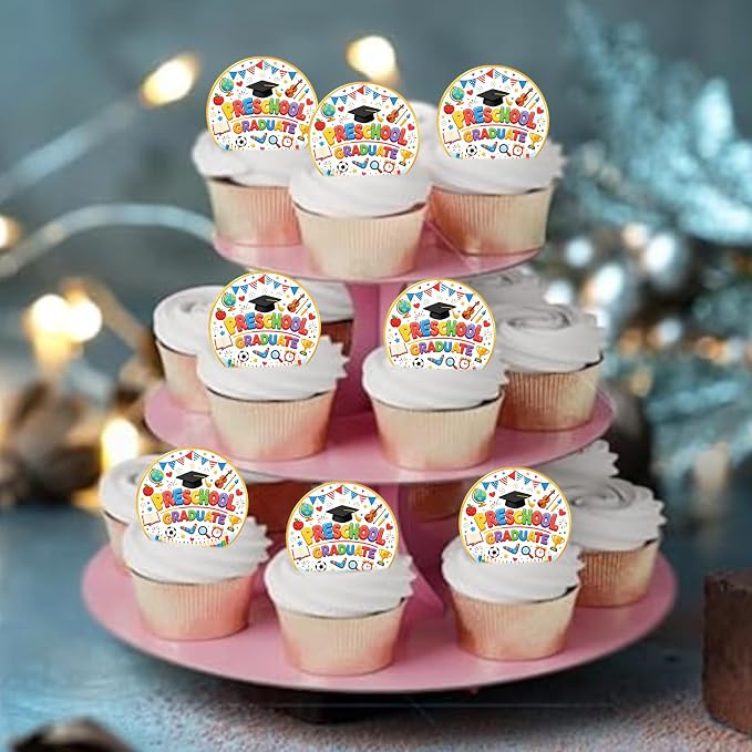 60 PCS Edible 2026 Preschool Graduation Cupcake Toppers 2026 Graduations Cake Decorations Edible Class of 2026 Grad Cap Cupcake Picks for 2026 Kindergarden Graduation Party Cake Decorations Supplies