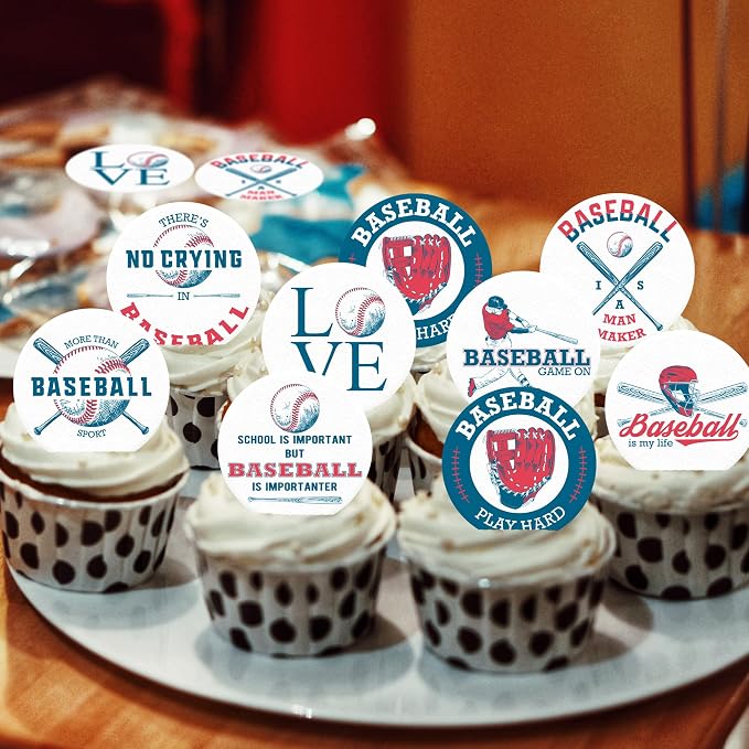 36pcs Edible Baseball Cupcake Toppers Wafer Ppaer Baseball Cake Decorations for Sports Ball Game Theme Baby Shower Birthday Party Cake Decorations Supplies