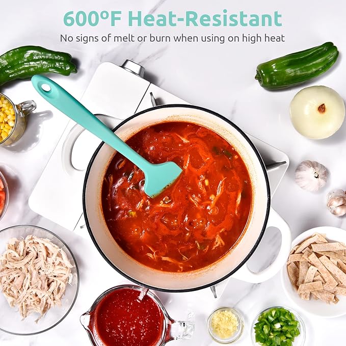 U-Taste 600ºF High Heat 11.38in Silicone Large Spatula and 600ºF Heat Resistat Spatula Spoon Flexible Silicone Cooking Scoop Spoonula (Aqua Sky)