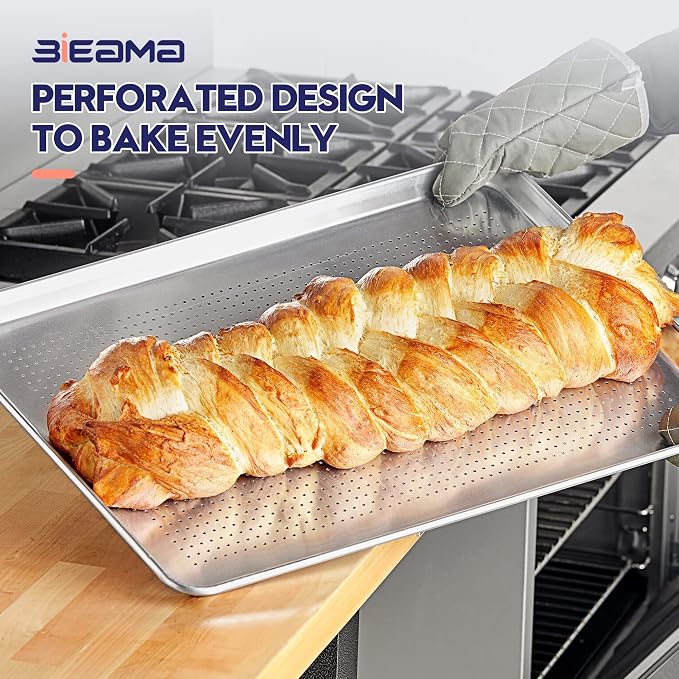 BIEAMA 12 Pack Half Size 18" x 13" Aluminum Baking Sheet Pan Perforated, Commercial Bakery Equipment Cookie Sheets, NSF Approved Baking Tray