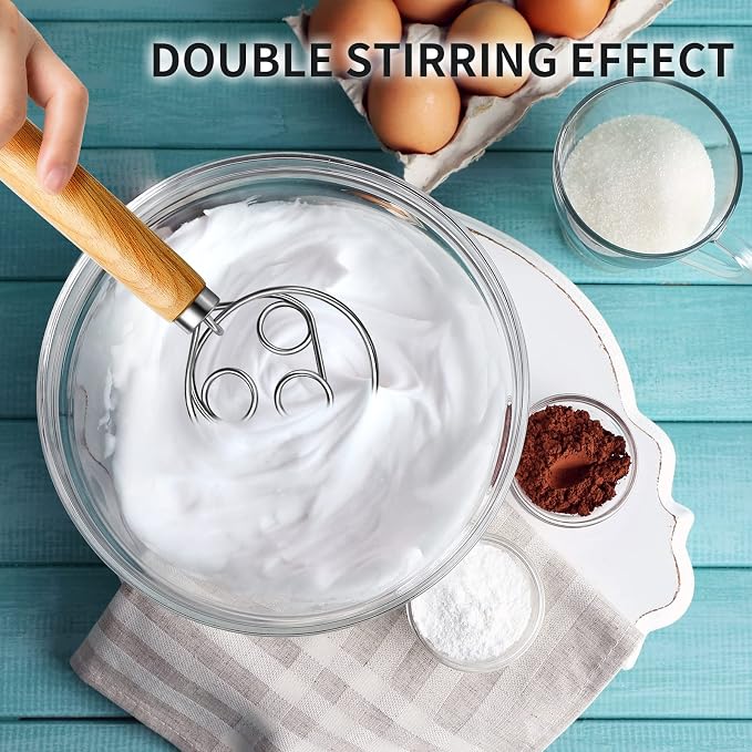 TEEVEA Danish Dough Whisk Stainless Steel for Sourdough Bread Baking | Wooden handle, sturdy stainless steel ring; ideal for sourdough, pizza dough & pastry, non-clumping mixing, easy to clean