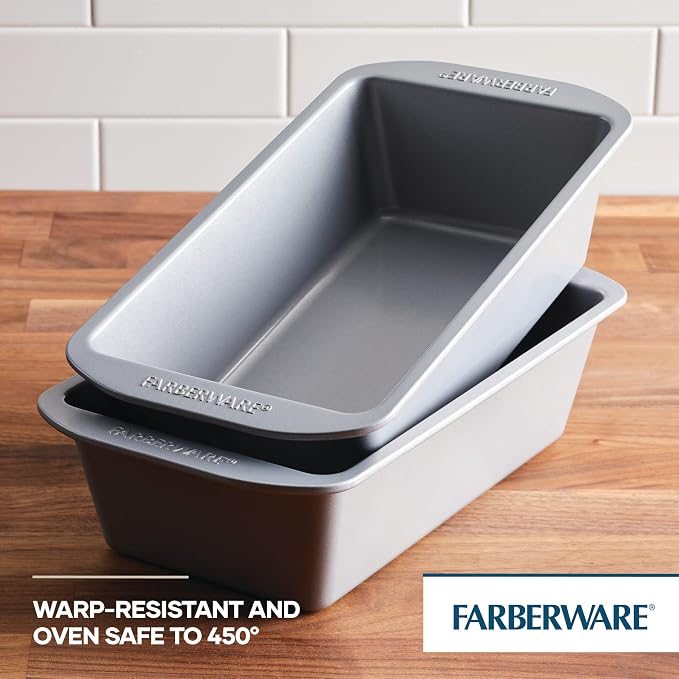 Farberware GoldenBake Bakeware Nonstick Meatloaf/Loaf Pan Set, Insulated, Two 9-Inch x 5-Inch, Gray