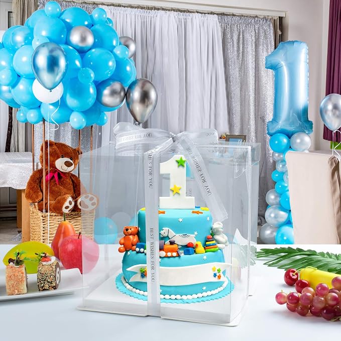 BURLIHOME 5 Pack Clear Cake Boxes 10x10x12 Inches, Tall Cake Boxes for Tier Cakes, Clear Gift Box for Wedding, Party, Birthday