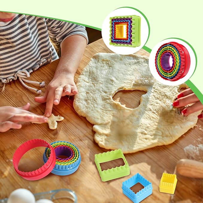 11Pcs Plastic Cookie Cutter Set, Multi-size Biscuit Cutters for Sandwich Cake Fondant Fruit Vegetable Baking DIY (Square and Round)
