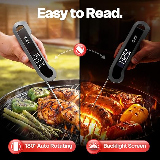 0.3 Sec Instant Read Meat Thermometer Digital for Cooking, ±0.5℉ Precision, Food Thermometer for Grilling, Air Fryer, Smoker, Candy, BBQ Essentials, Gift for Dad Him Men Birthday, Grey