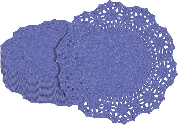 Pastry Tek 4 x 4 Inch Paper Lace Doilies, 4000 Disposable Table Doilies - Elegant Lace Finish, Long Lasting, Purple Paper Doily, for Pastries, Cupcakes, Desserts - Restaurantware