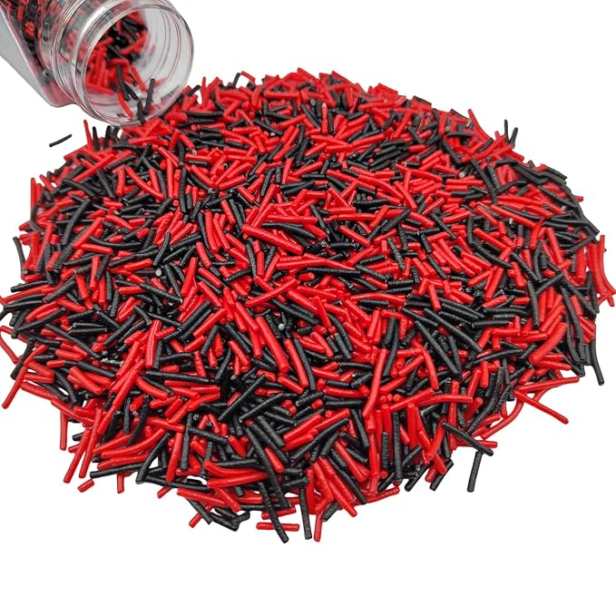 Jimmies Sprinkles, Edible Jimmy Sprinkles, Black Red Crunchy Jimmies Mix for Cake Decorating, Edible Cookie Cupcake Decorations for Halloween Baking and Holiday Party Treats